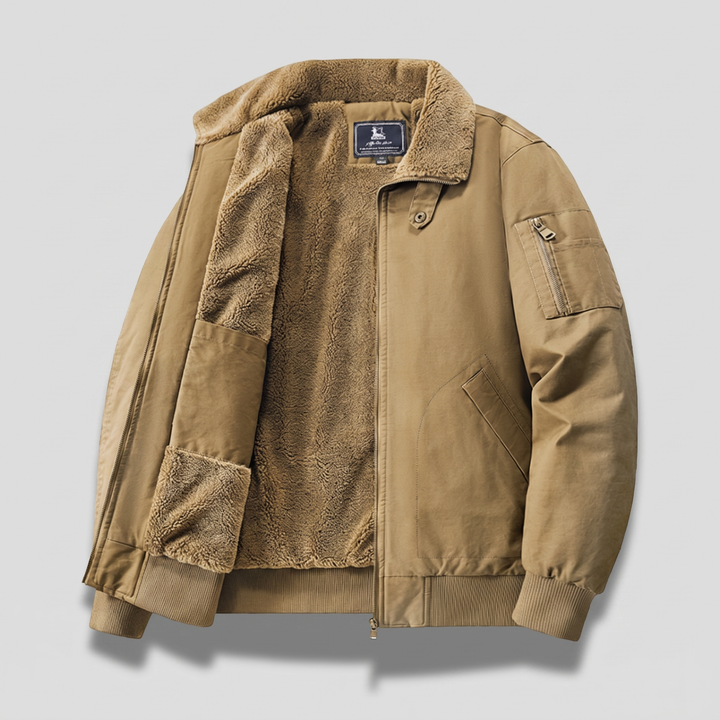 Bomberjacke aus Canvas für Herren mit Sherpa-Futter, Reißverschluss und Taschen