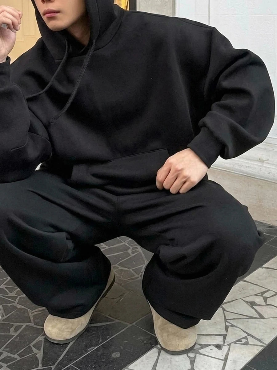 Men’s Hooded Tracksuit Set with Loose Fit and Wide-Leg Pants with Drawstring