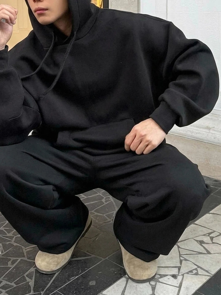 Men’s Hooded Tracksuit Set with Loose Fit and Wide-Leg Pants with Drawstring
