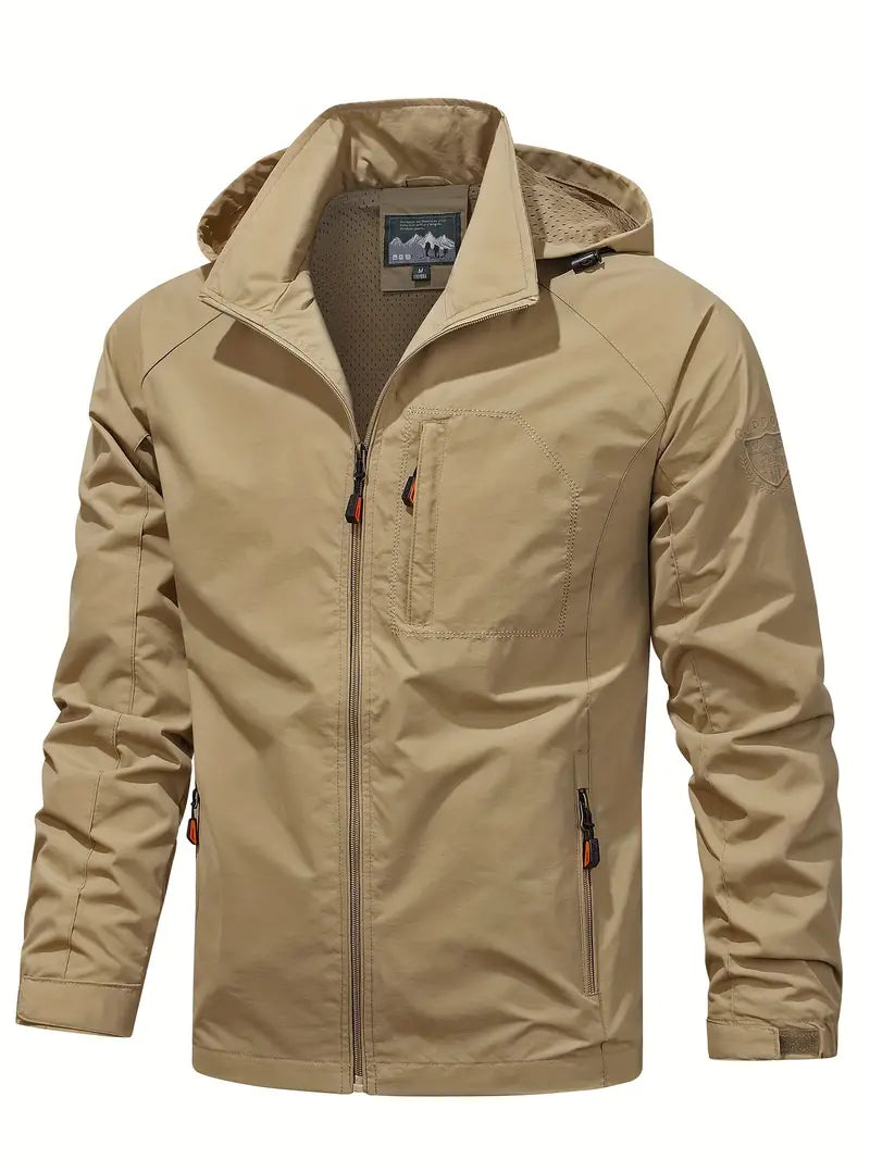 Men's Lightweight Hooded Windbreaker with Zippered Pockets