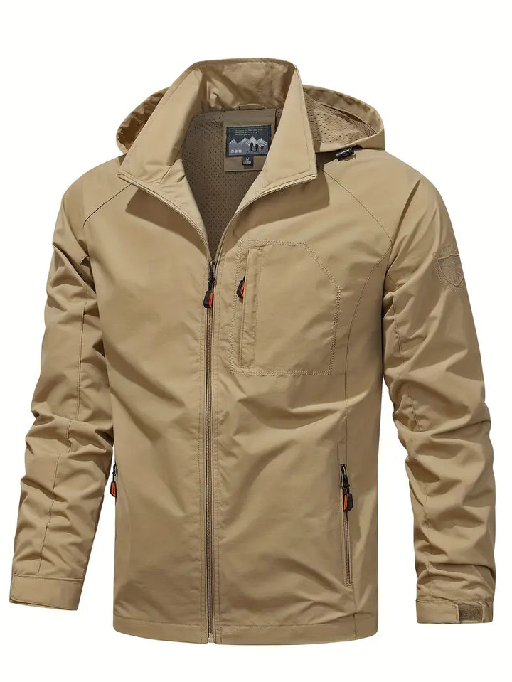 Men's Lightweight Hooded Windbreaker with Zippered Pockets
