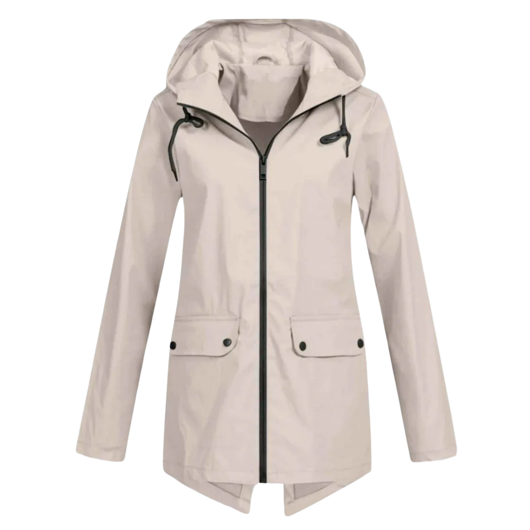 Impermeabile da donna lungo con cappuccio, idrorepellente e antivento, leggero