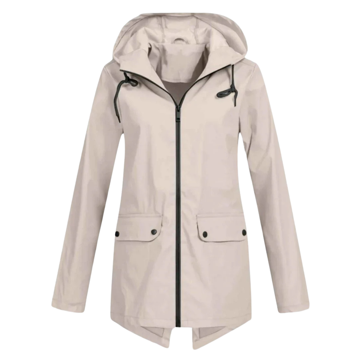 Impermeabile da donna lungo con cappuccio, idrorepellente e antivento, leggero