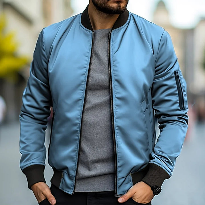 Blouson Bomber Zippé à Col Montant et Manches Raglan pour Homme