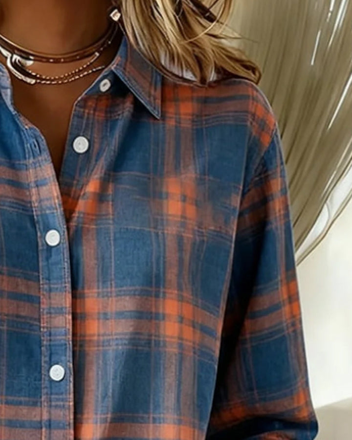 Nicole | Chemise à carreaux avec col rabattu et manches longues