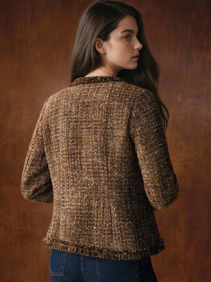 Veste Femme En Tweed Boutons Dorés Sans Col