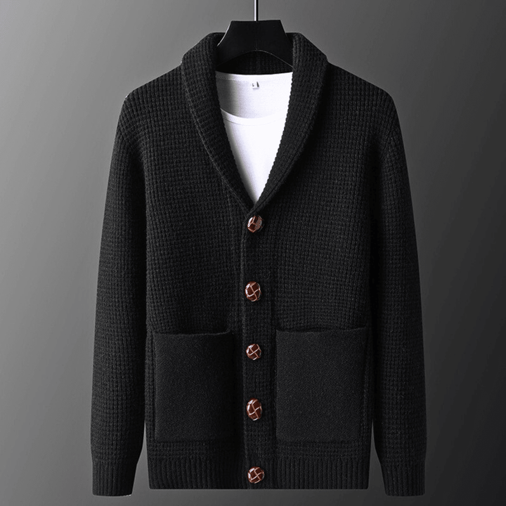 Gilet Homme en Maille Col Châle avec Boutons et Poches Avant