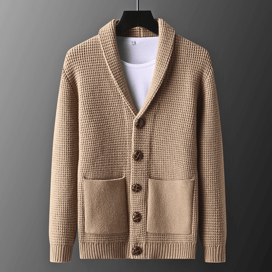 Gilet Homme en Maille Col Châle avec Boutons et Poches Avant