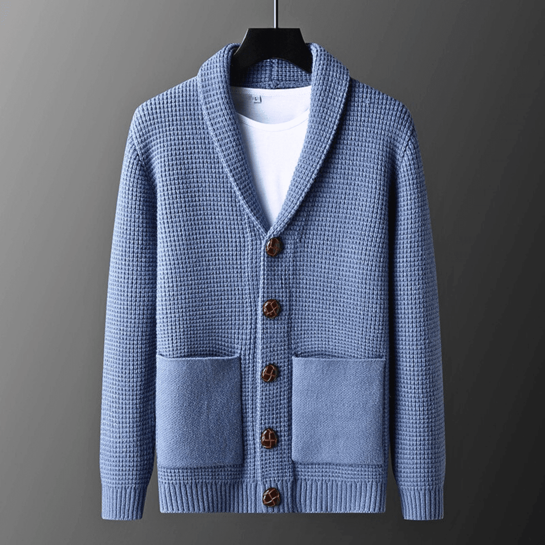 Gilet Homme en Maille Col Châle avec Boutons et Poches Avant