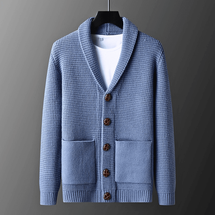 Gilet Homme en Maille Col Châle avec Boutons et Poches Avant
