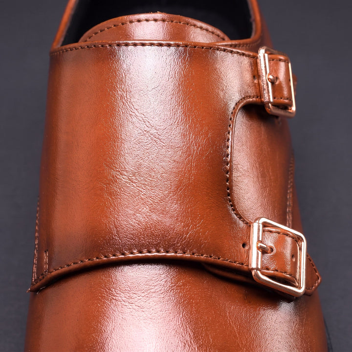 Herren-Lederschuhe mit Doppelschnalle und gerader Zehenkappe