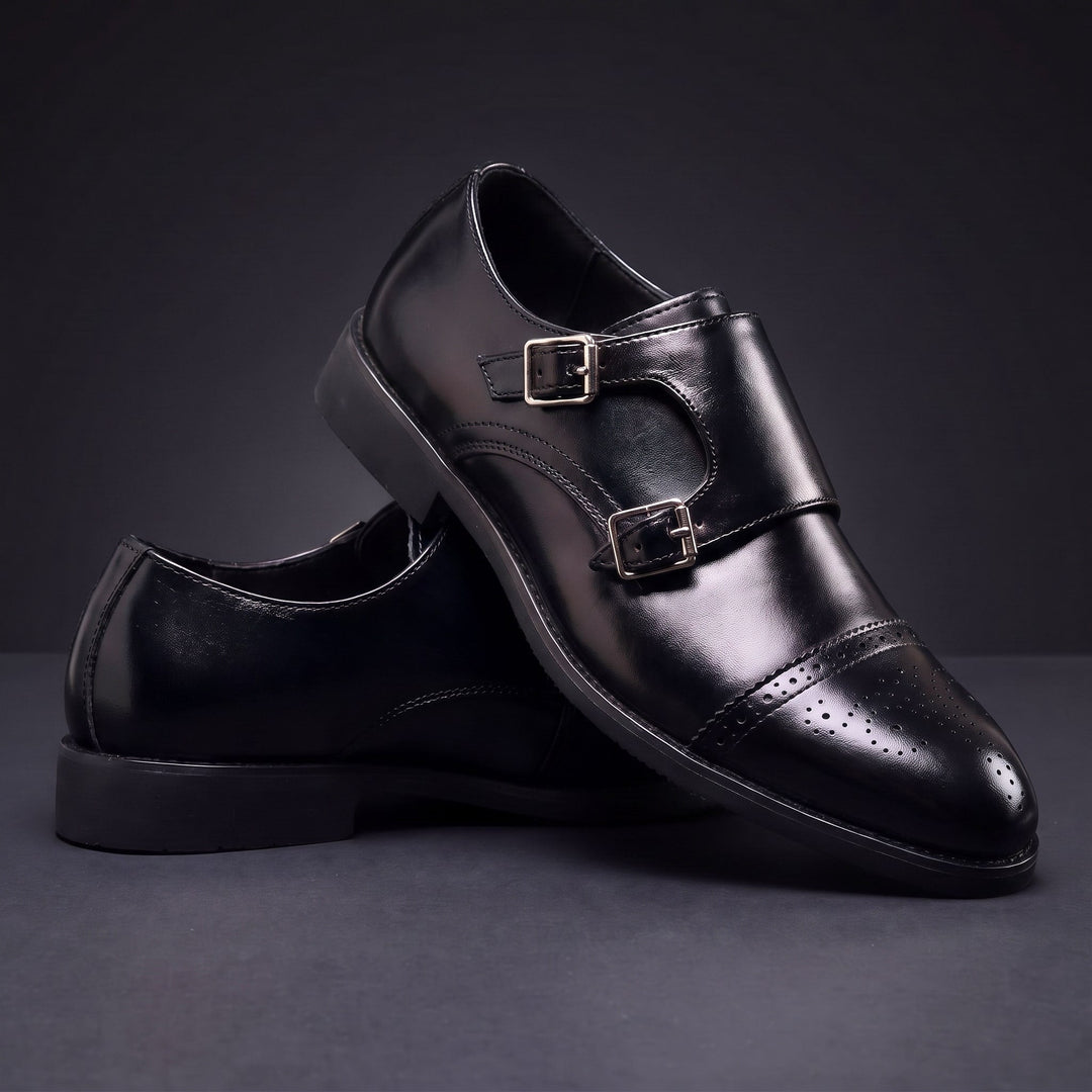 Herren-Lederschuhe mit Doppelschnalle und gerader Zehenkappe