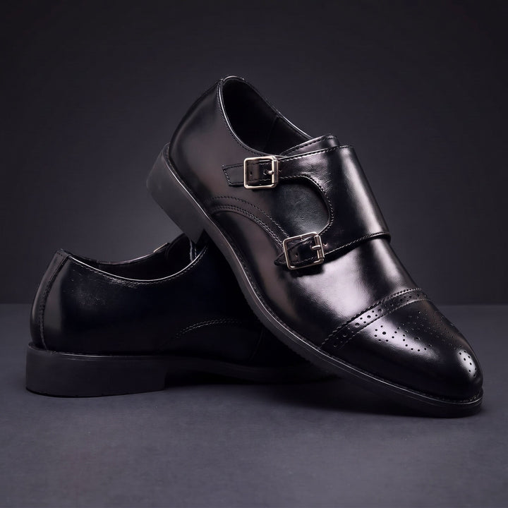 Herren-Lederschuhe mit Doppelschnalle und gerader Zehenkappe