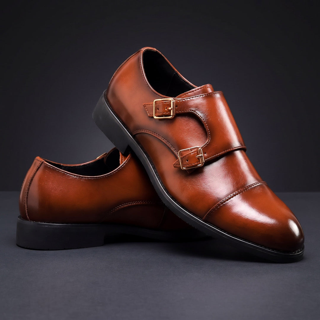 Herren-Lederschuhe mit Doppelschnalle und gerader Zehenkappe