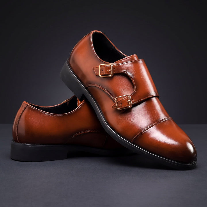 Herren-Lederschuhe mit Doppelschnalle und gerader Zehenkappe