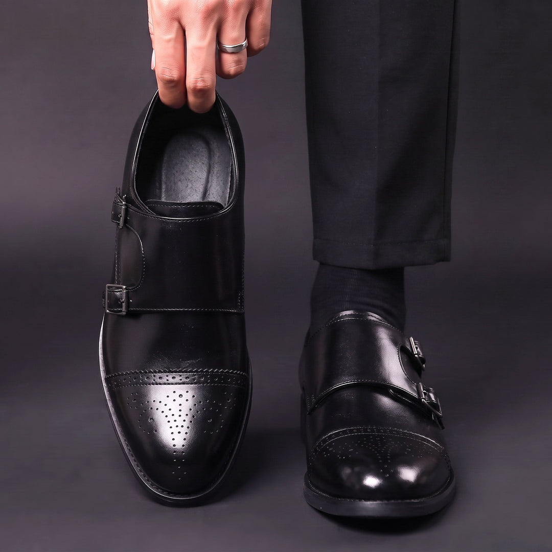 Herren-Lederschuhe mit Doppelschnalle und gerader Zehenkappe
