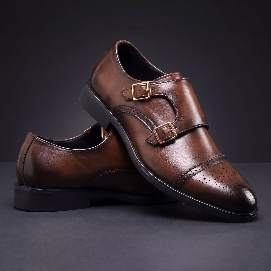 Herren-Lederschuhe mit Doppelschnalle und gerader Zehenkappe
