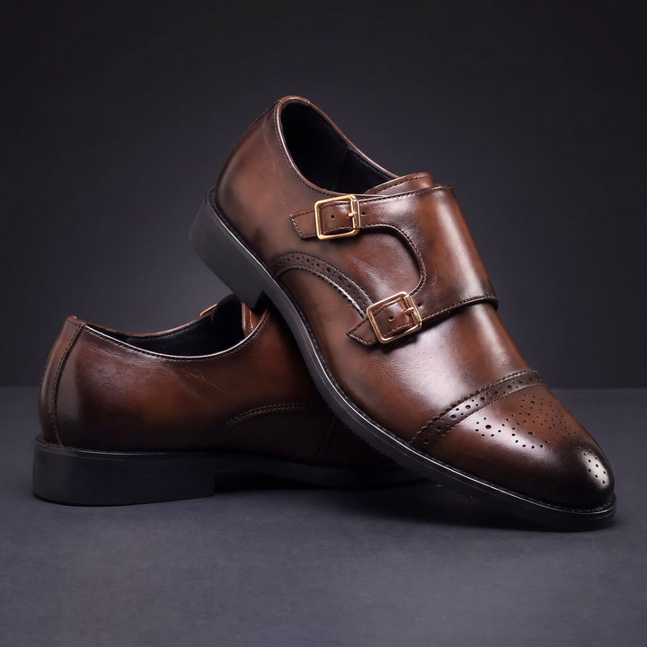 Herren-Lederschuhe mit Doppelschnalle und gerader Zehenkappe