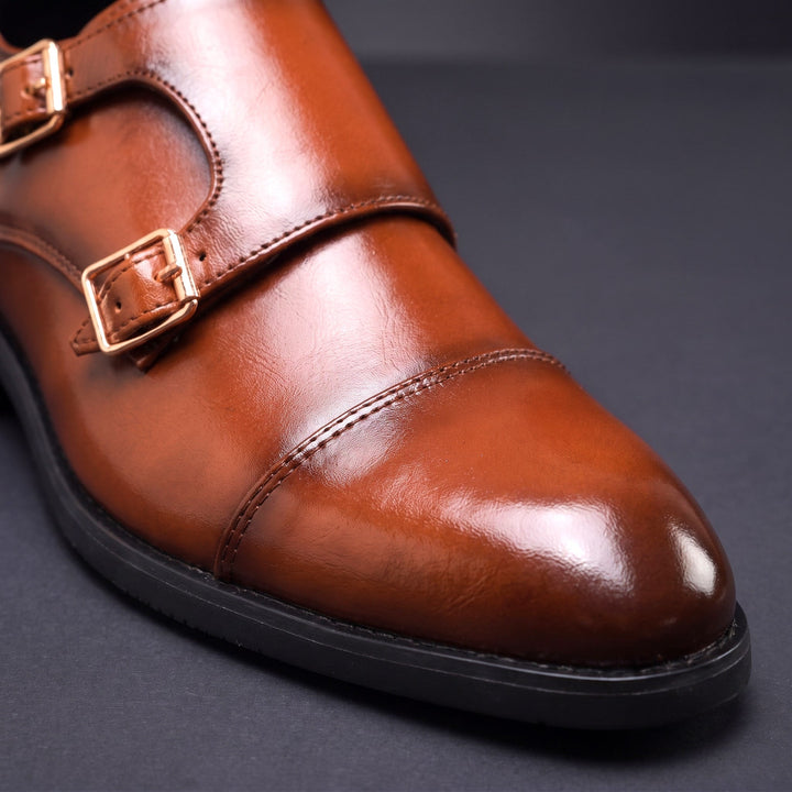 Herren-Lederschuhe mit Doppelschnalle und gerader Zehenkappe