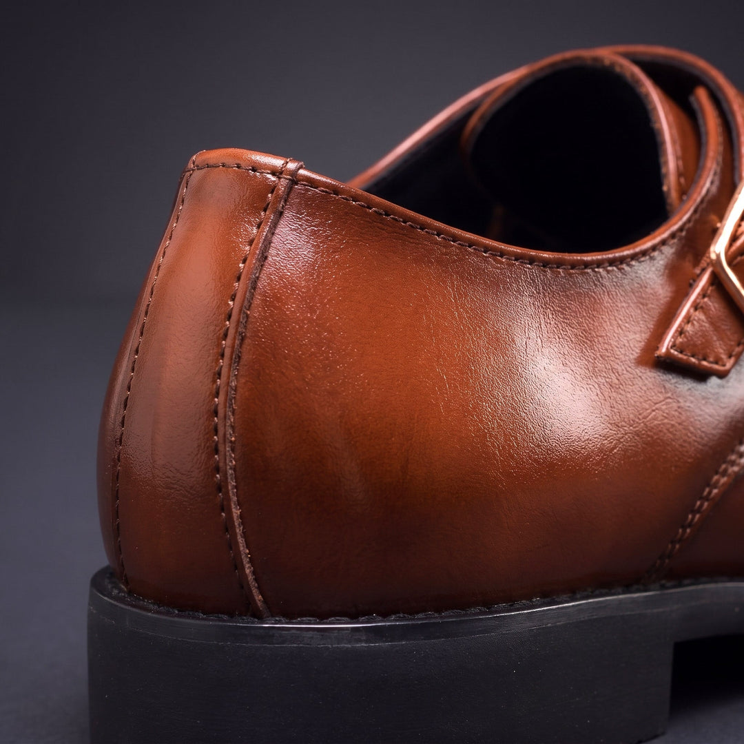 Herren-Lederschuhe mit Doppelschnalle und gerader Zehenkappe