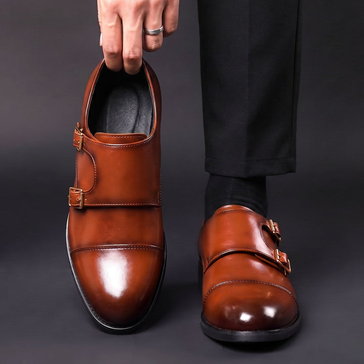 Herren-Lederschuhe mit Doppelschnalle und gerader Zehenkappe