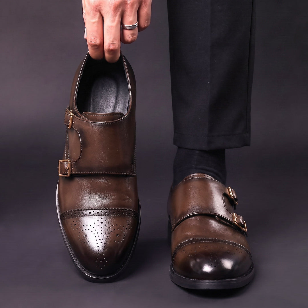 Herren-Lederschuhe mit Doppelschnalle und gerader Zehenkappe