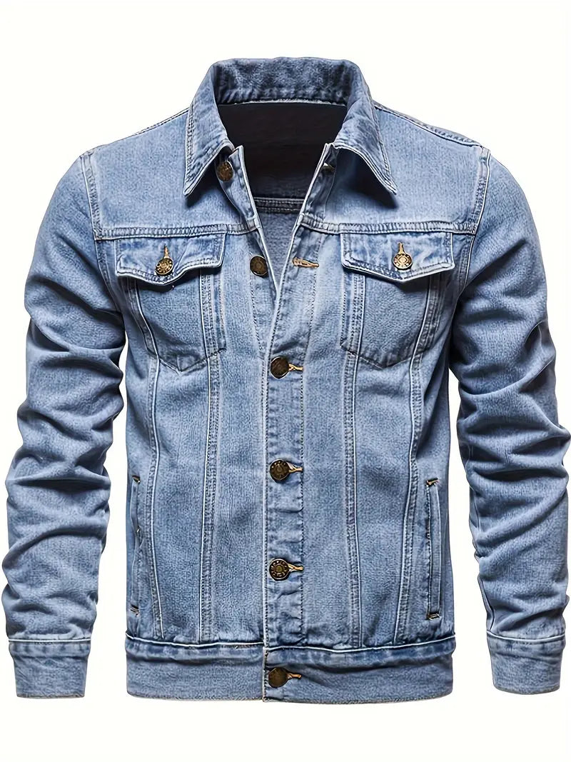Veste en Jean à Col Chemise et Poches Poitrine pour Homme