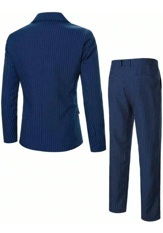 Costume Trois Pièces Homme Coupe Slim à Rayures avec Col Contrastant et Gilet Assorti