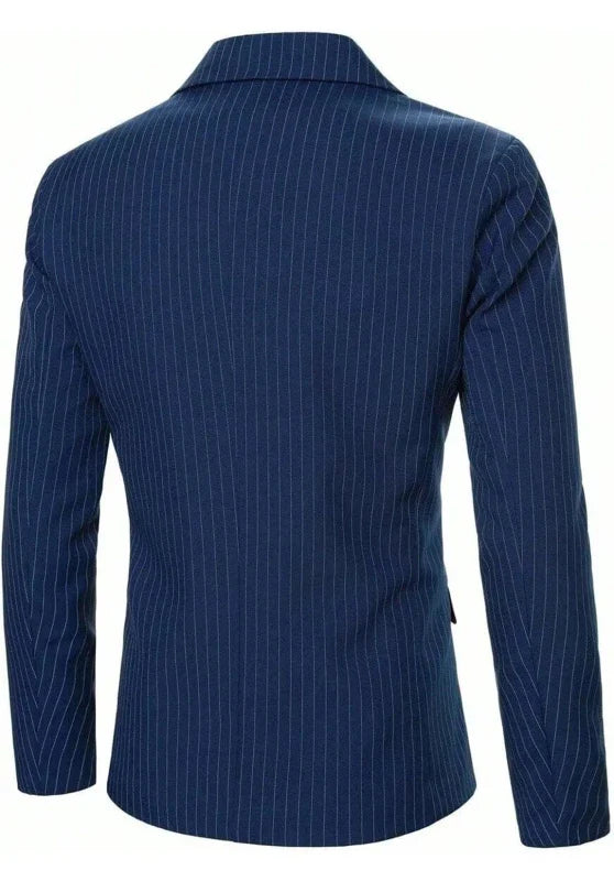 Costume Trois Pièces Homme Coupe Slim à Rayures avec Col Contrastant et Gilet Assorti