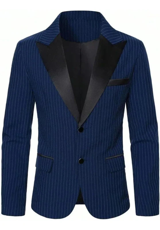 Costume Trois Pièces Homme Coupe Slim à Rayures avec Col Contrastant et Gilet Assorti