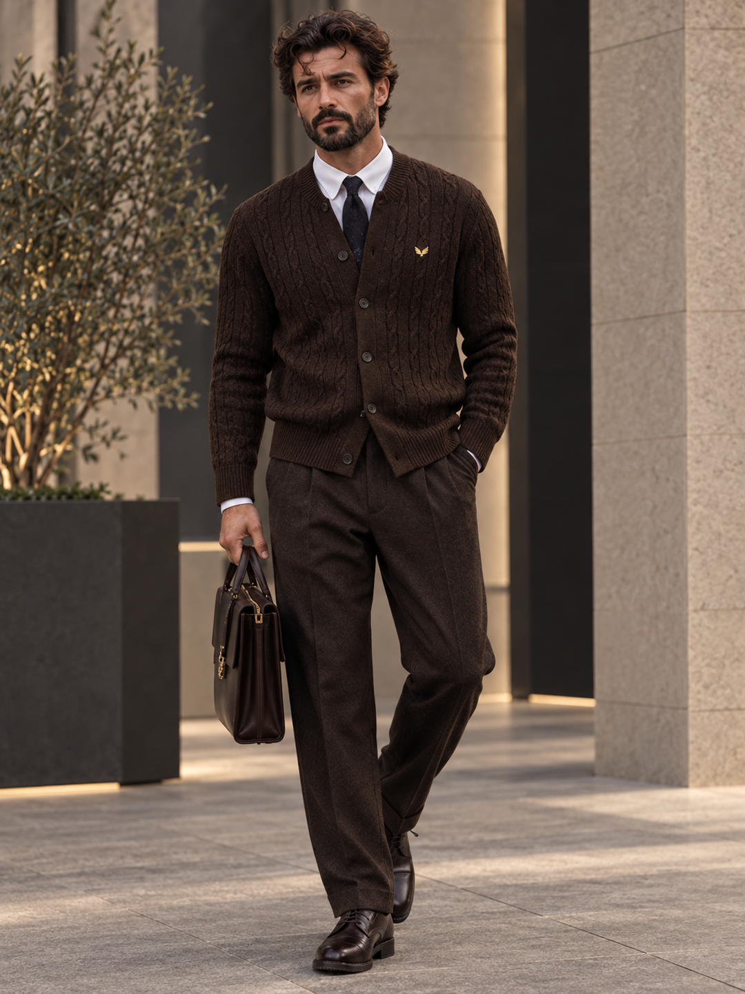 Cardigan da uomo abbottonato in maglia intrecciata