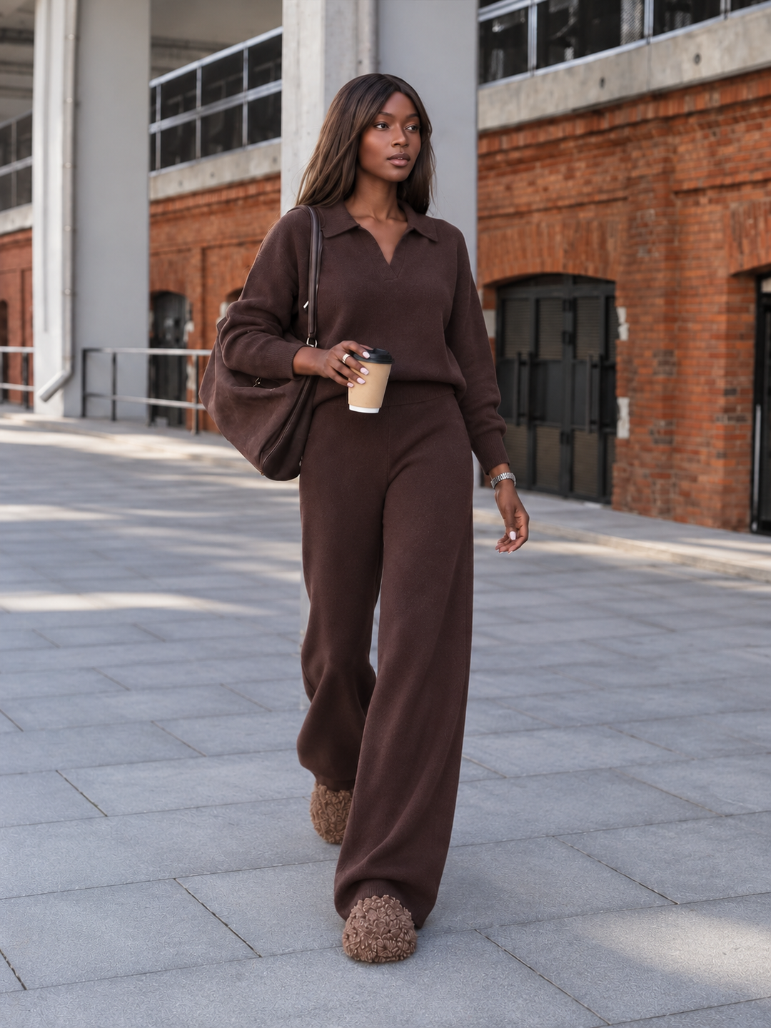 Ensemble En Maille Femme Col Polo Et Pantalon Assorti
