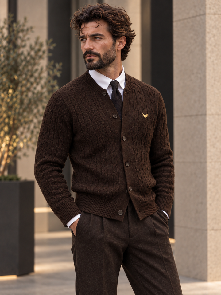 Cardigan da uomo abbottonato in maglia intrecciata