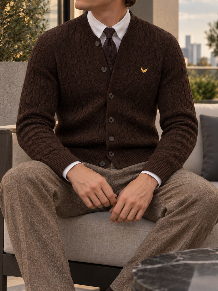 Cardigan da uomo abbottonato in maglia intrecciata