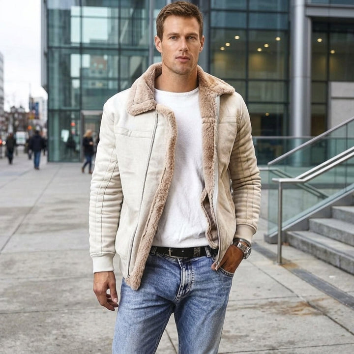 Men's Aviator Jacket Lined with Sherpa and Faux Fur Collar
