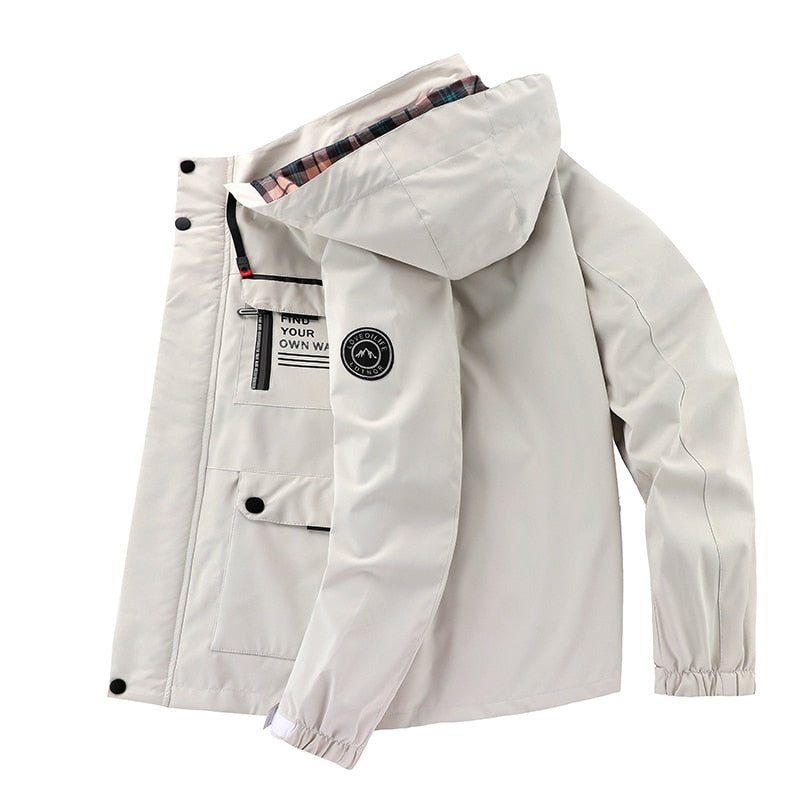 Parka impermeabile con cappuccio e tasche multiple da uomo