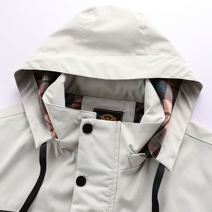 Parka impermeabile con cappuccio e tasche multiple da uomo