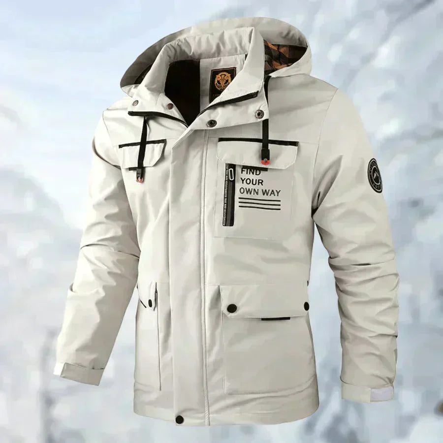 Parka impermeabile con cappuccio e tasche multiple da uomo