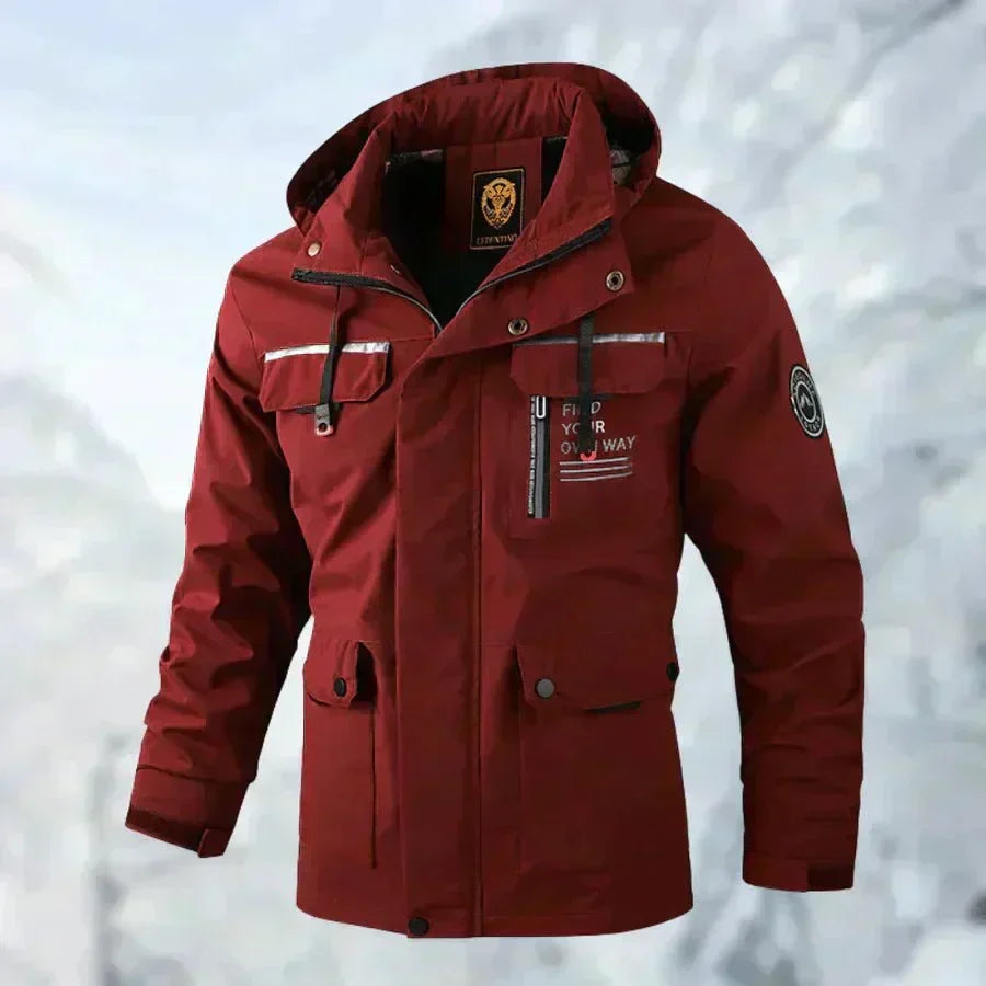 Parka impermeabile con cappuccio e tasche multiple da uomo