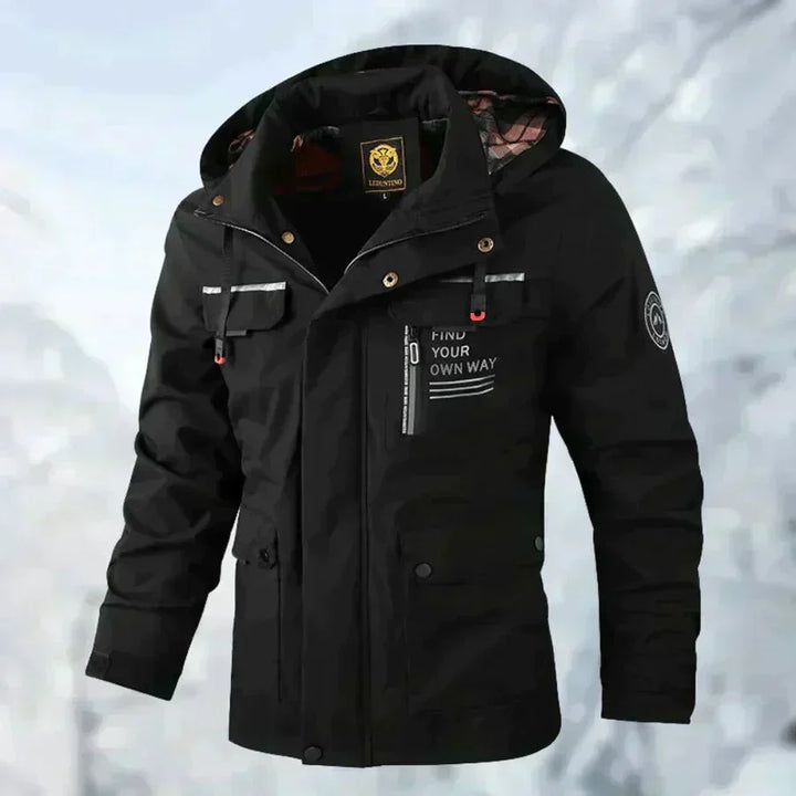 Parka impermeabile con cappuccio e tasche multiple da uomo