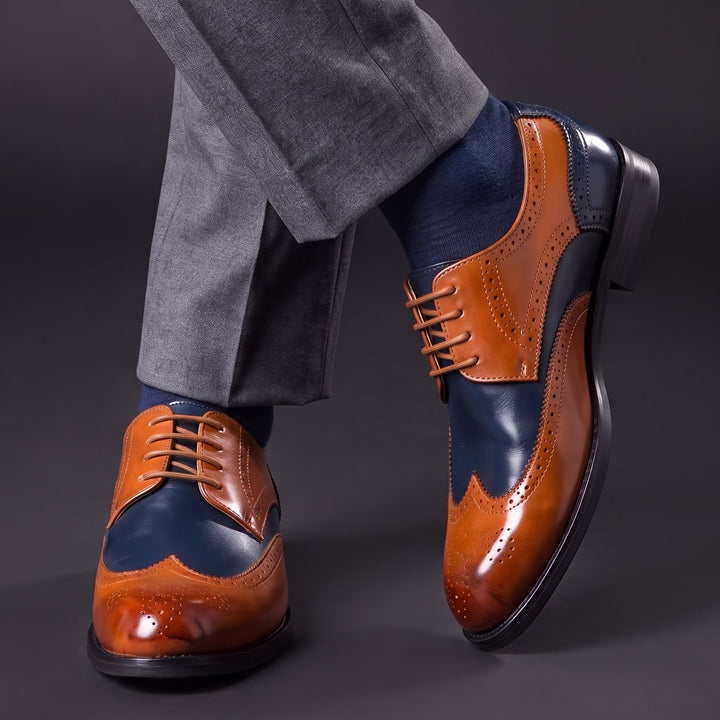 Chaussures Oxford Homme en Cuir Bicolore avec Détail Brogue