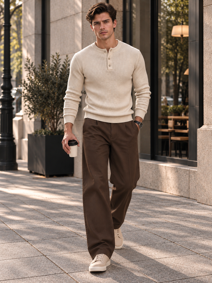 Maglione da uomo in maglia a coste con colletto abbottonato e maniche lunghe