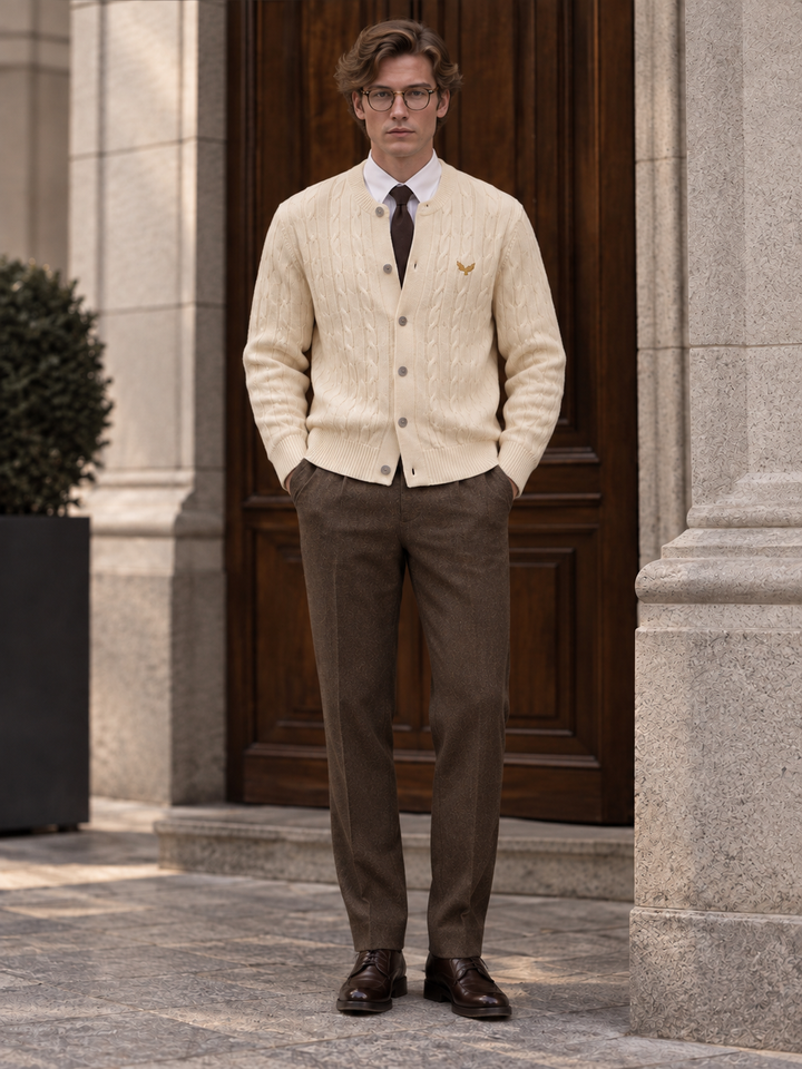 Cardigan da uomo abbottonato in maglia intrecciata