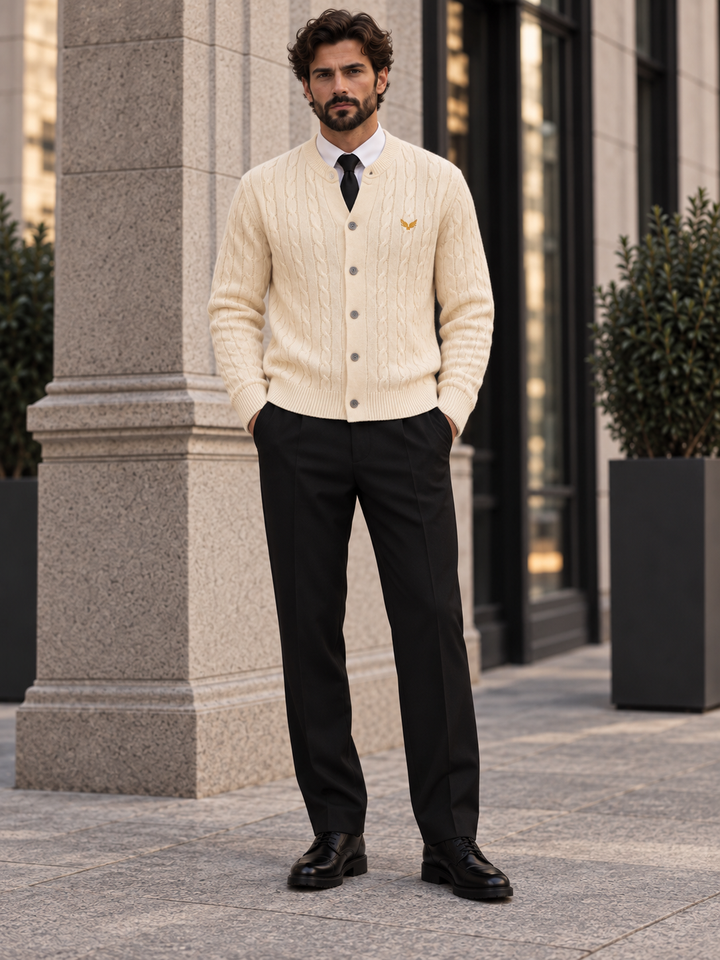 Cardigan da uomo abbottonato in maglia intrecciata