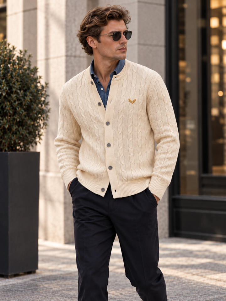 Cardigan da uomo abbottonato in maglia intrecciata