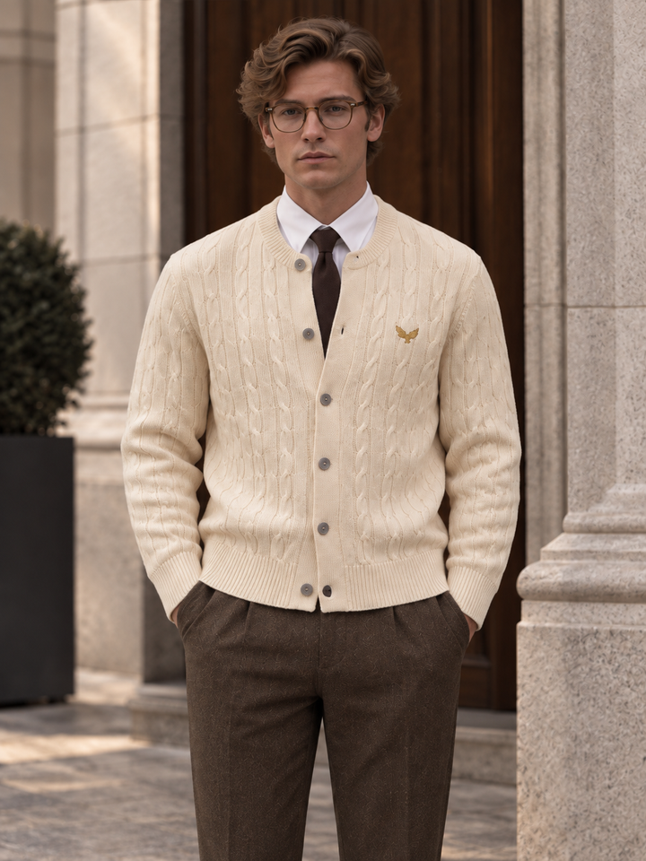 Cardigan da uomo abbottonato in maglia intrecciata