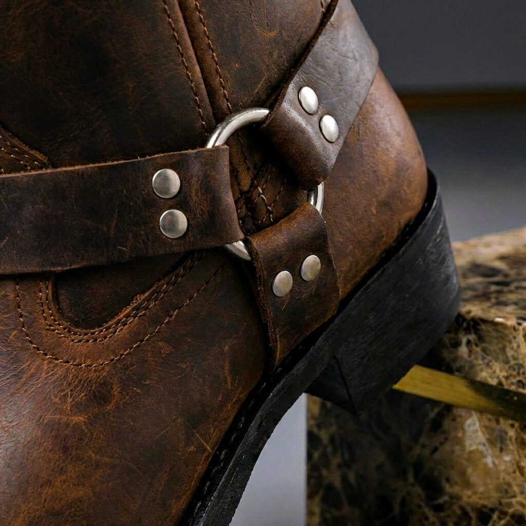Hohe Herren-Westernstiefel mit Schnalle und runder Zehenpartie