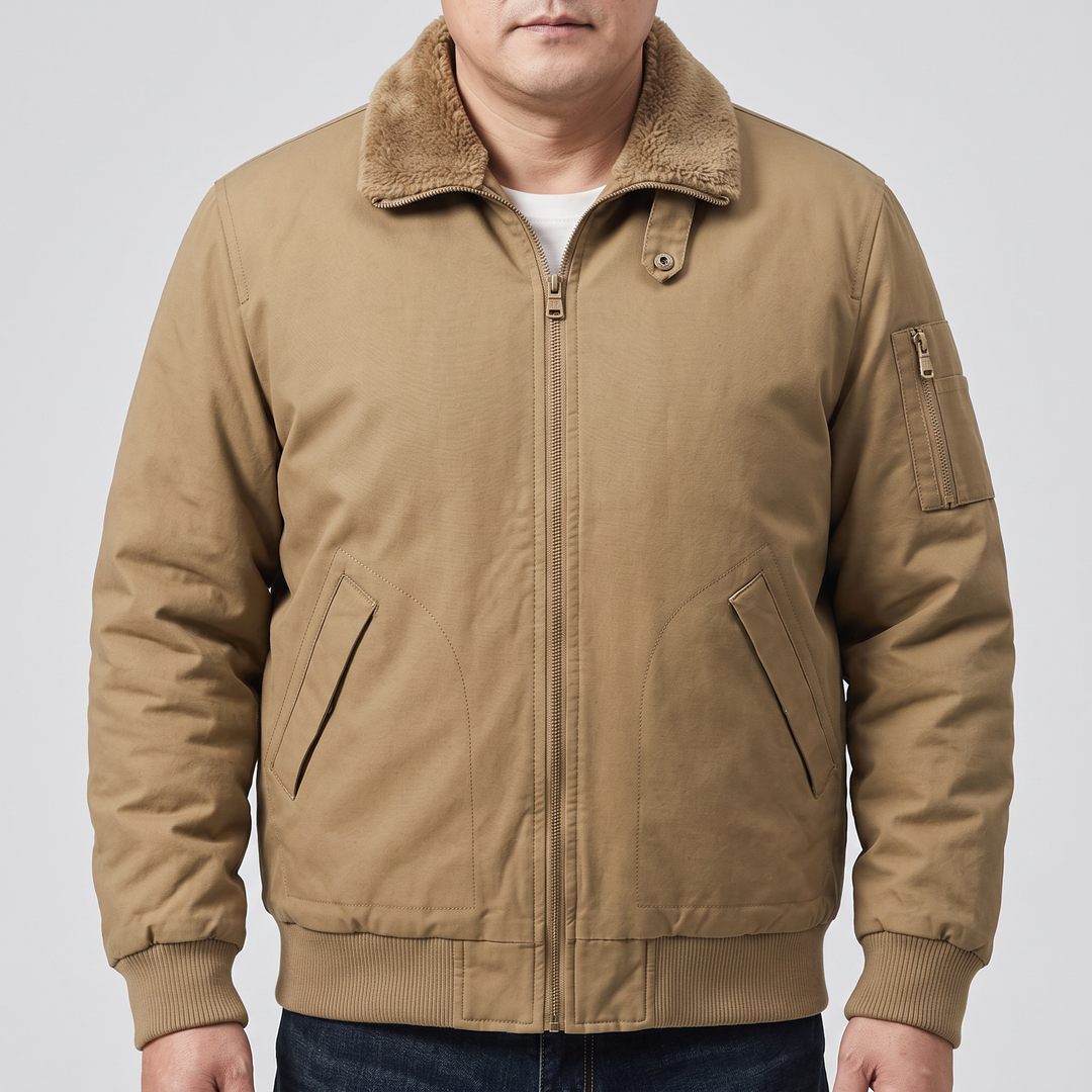 Bomberjacke aus Canvas für Herren mit Sherpa-Futter, Reißverschluss und Taschen