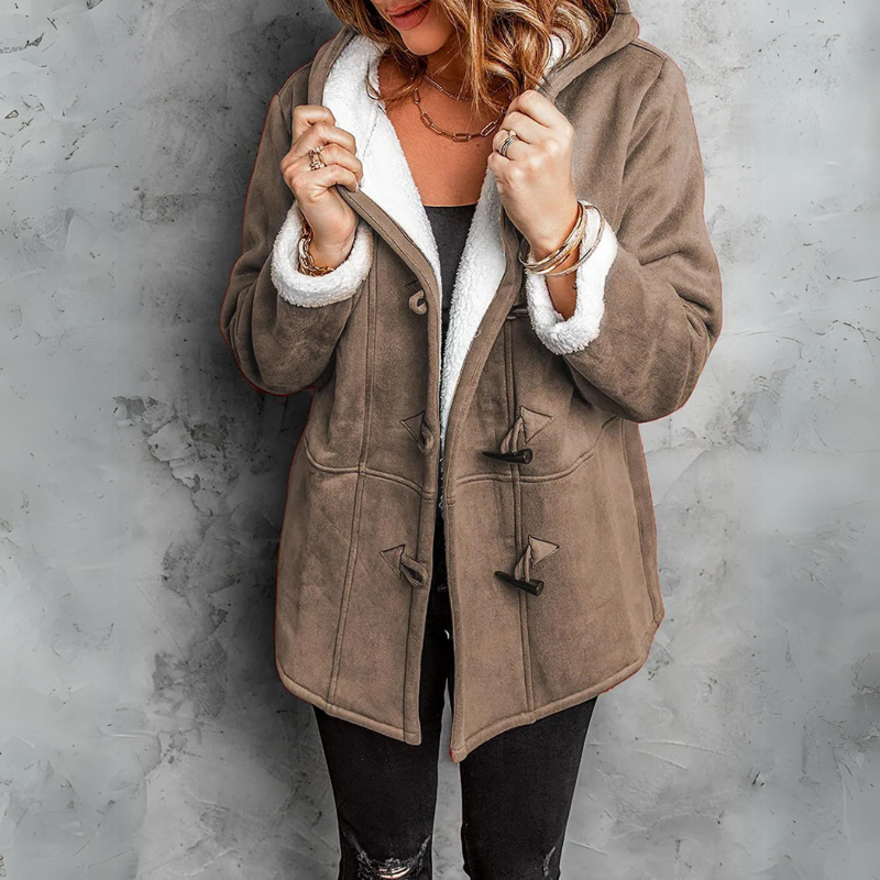 Women's sherpa-lined duffle coat with hood