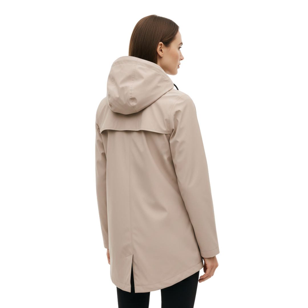 Impermeabile da donna lungo con cappuccio, idrorepellente e antivento, leggero